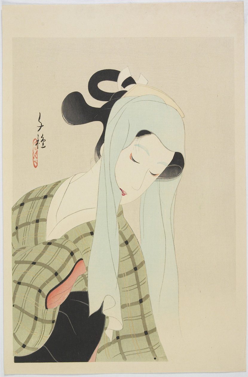 Ochiyo de Chikamatsu Reproduzir Shinj yoi g shin, início do século XX (impressão em xilogravura a cores) de Kitani Chigusa Kitani Chigusa