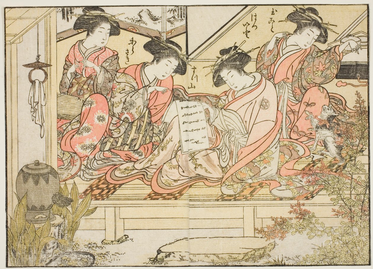 Cortesãs de Matsubaya, do livro "Espelho de Belas Mulheres dos Bairros do Prazer (Seiro bijin awase sugata kagami)", vol. 2 de Kitao Shigemasa