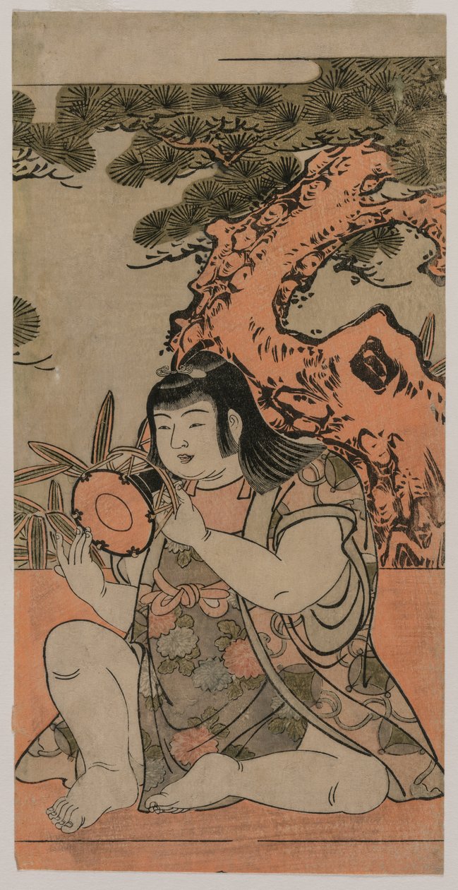 Boneca tocando um tambor de mão, década de 1770. de Kitao Shigemasa
