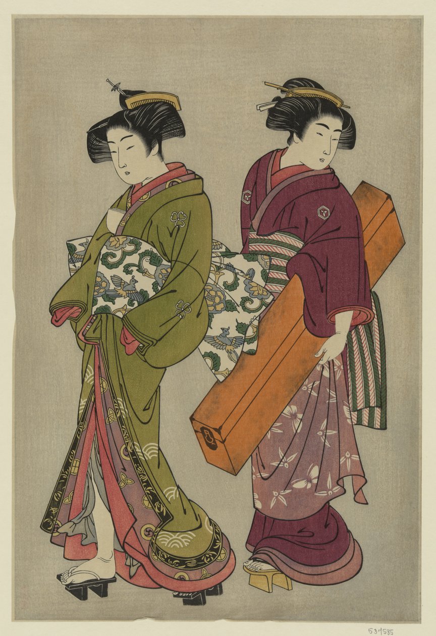 Kitao Shigemasa (1777) Gueixa e um criado com a sua caixa de shamisen de Kitao Shigemasa