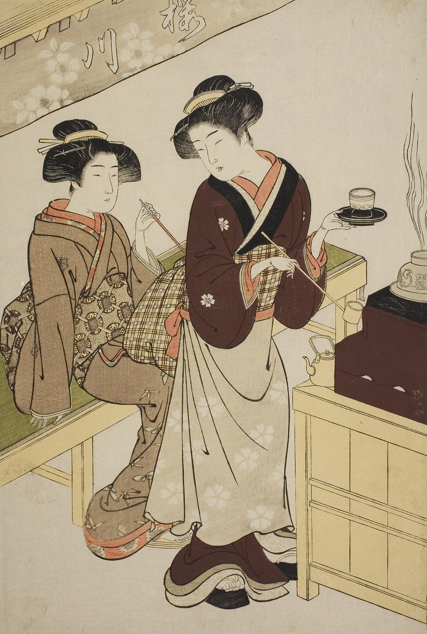 A Casa de Chá Sakuragawa, c.1777 de Kitao Shigemasa