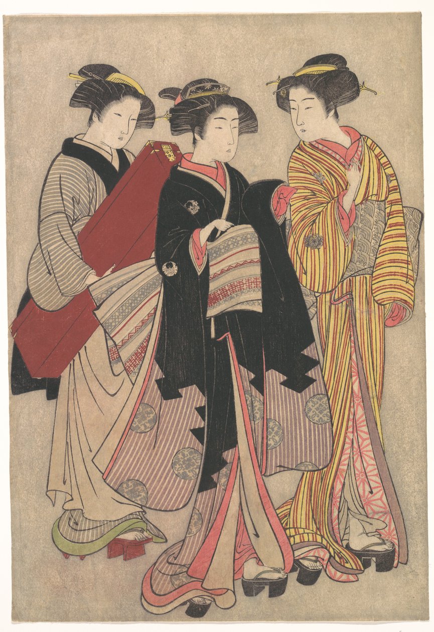 Duas gueixas a passear de Kitao Shigemasa