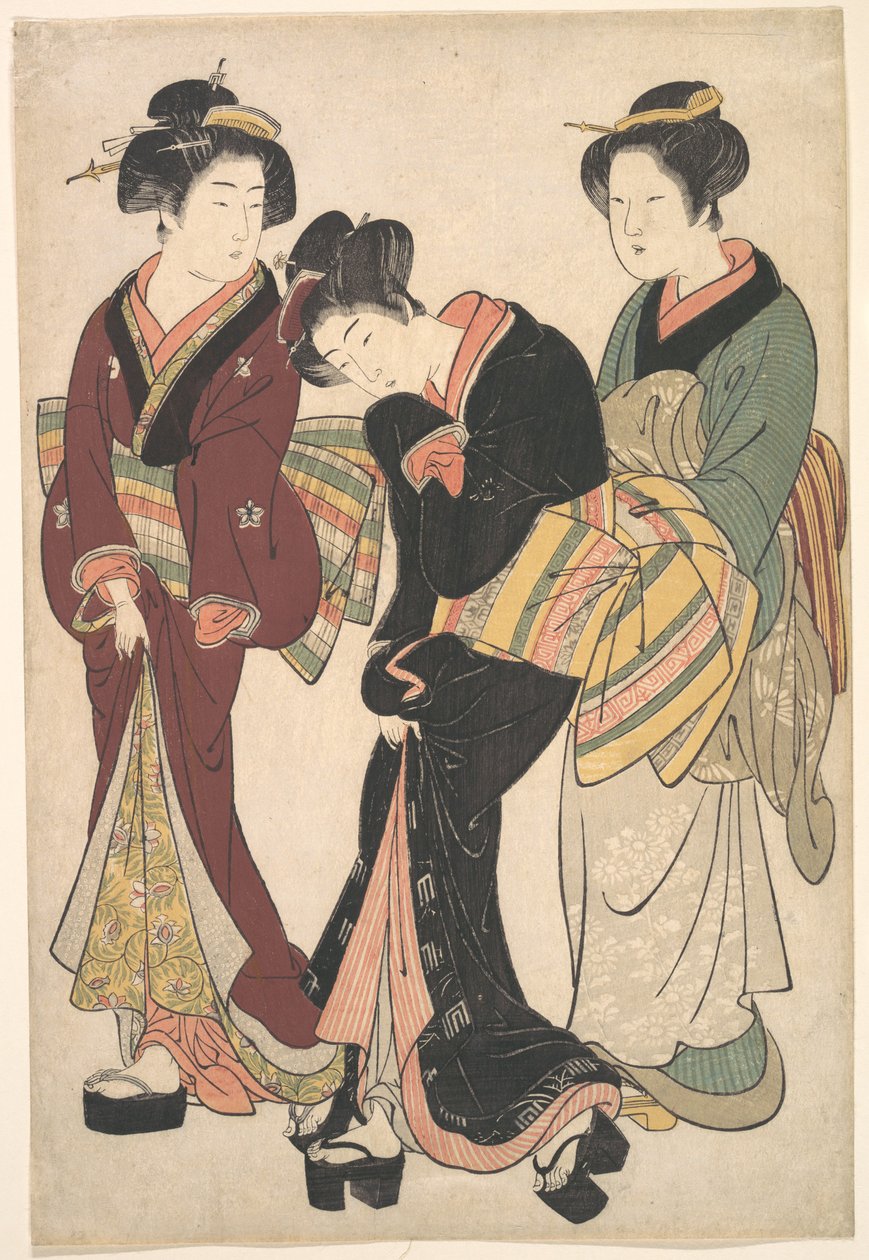 Duas gueixas e uma criada de Kitao Shigemasa