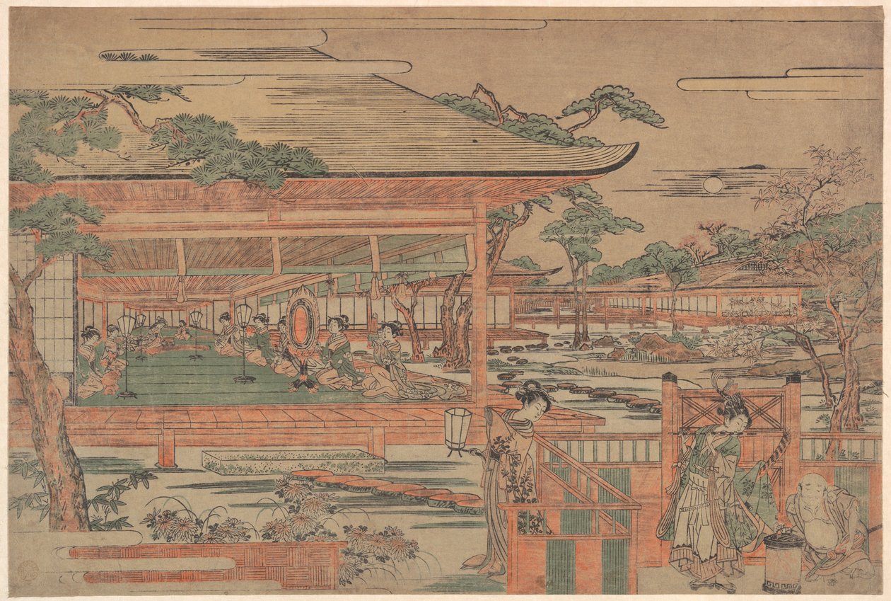 Ushiwaka, o jovem Yoshitsune, faz uma serenata a Jorurihime de Kitao Shigemasa
