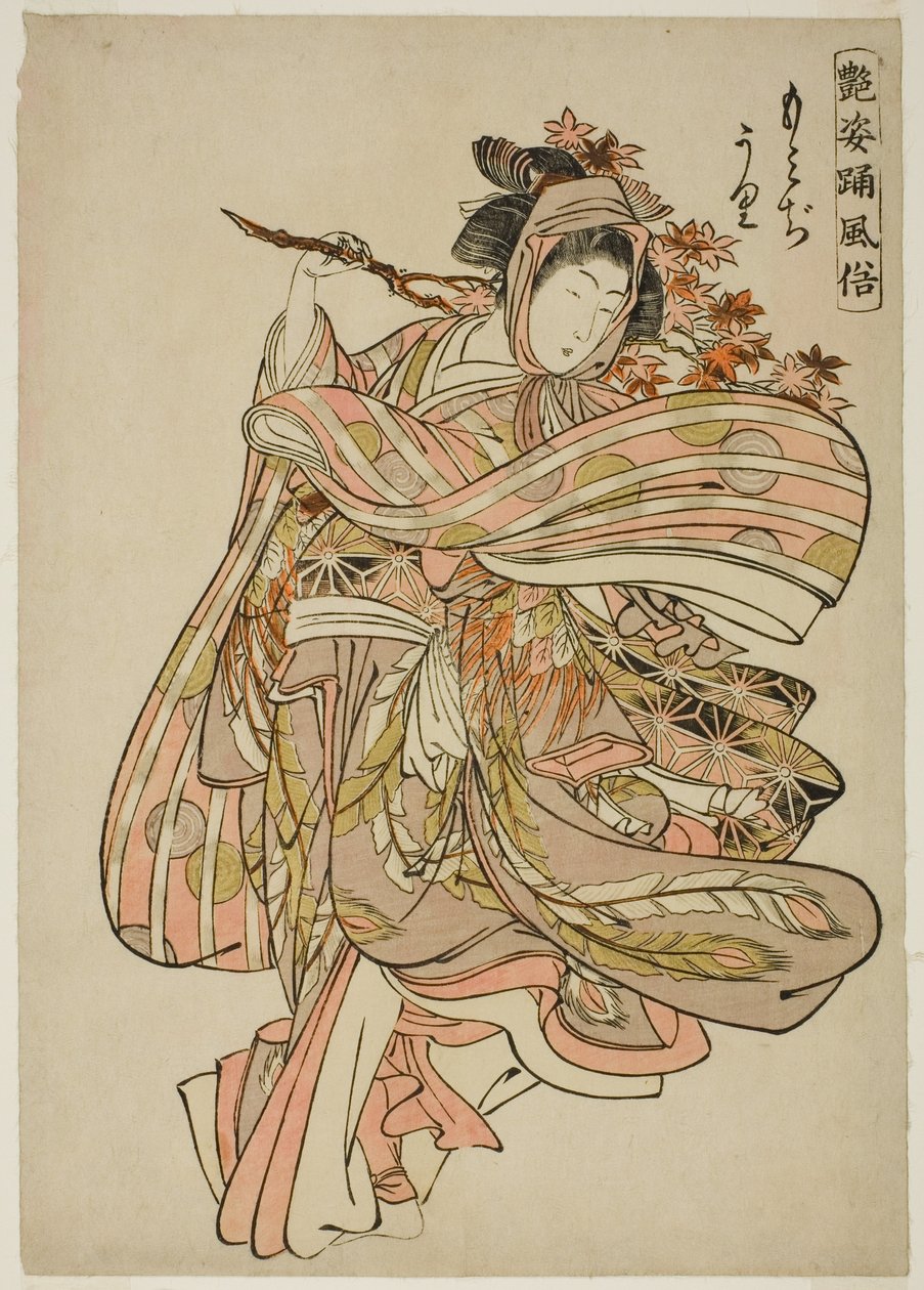 Vendo Maple Leaves (Momijigari), da série "Dance Customs of Captivating Figures (Adesugata odori fuzoku)" de Kitao Shigemasa