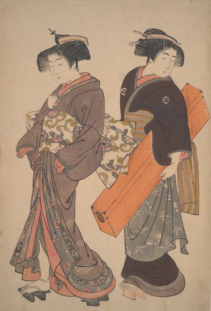 Mulher com a sua criada a caminho de um encontro de Kitao Shigemasa