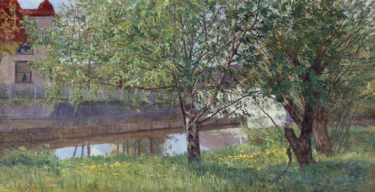 Seção do canal com casa e árvores de Kitty Lange Kielland
