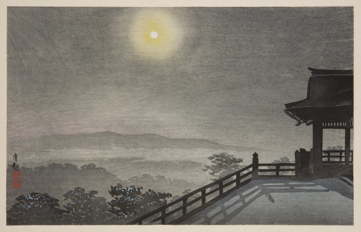 Cool Moon Evening at Kiyomizudo in the Eastern Capital (T?to Kiyomizud? hiya tsukiyo) (impressão em bloco de madeira colorida) de Kiyochika Kobayashi