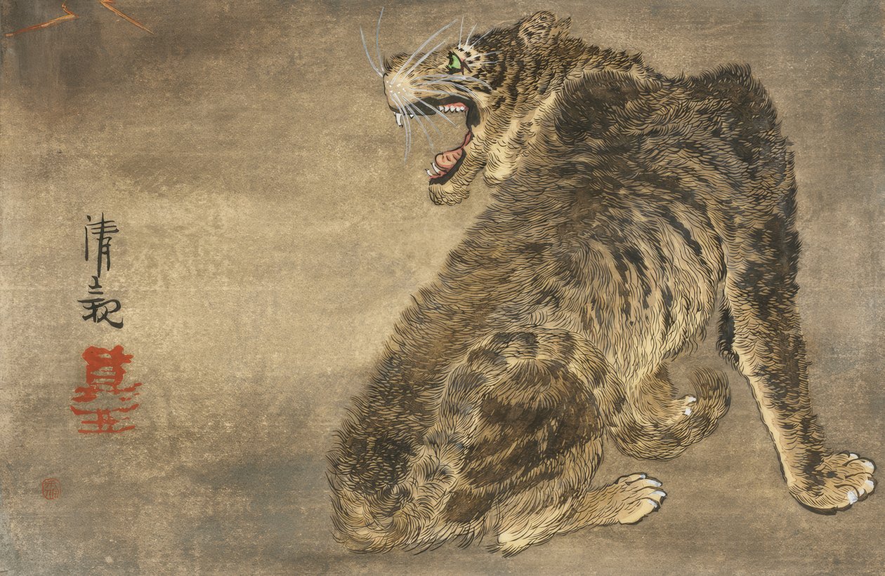 Tigre e relâmpago de Kiyochika Kobayashi