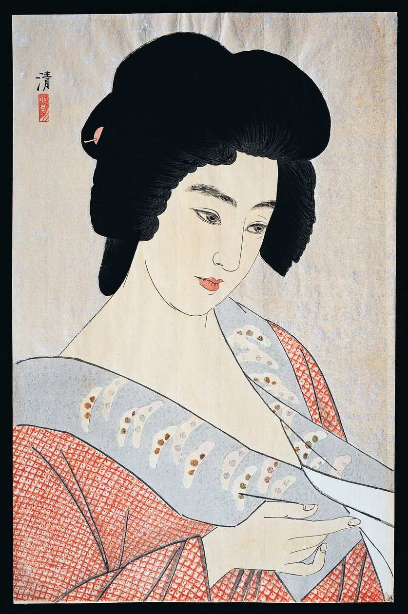 Geisha Ichimaru, ca 1933, de Kobayakawa Kiyoshi (1896-1948), talha Oban, 40,5x26 cm, período Meiji-Showa, Japão, século 20 de Kiyoshi Kobayakawa