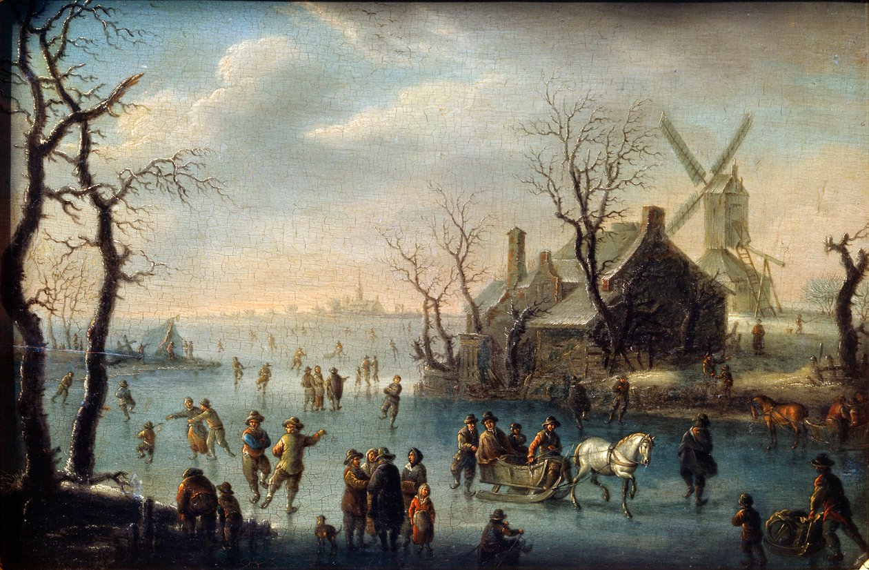 Patinadores no gelo, século XVII. de Klaes Molenaer