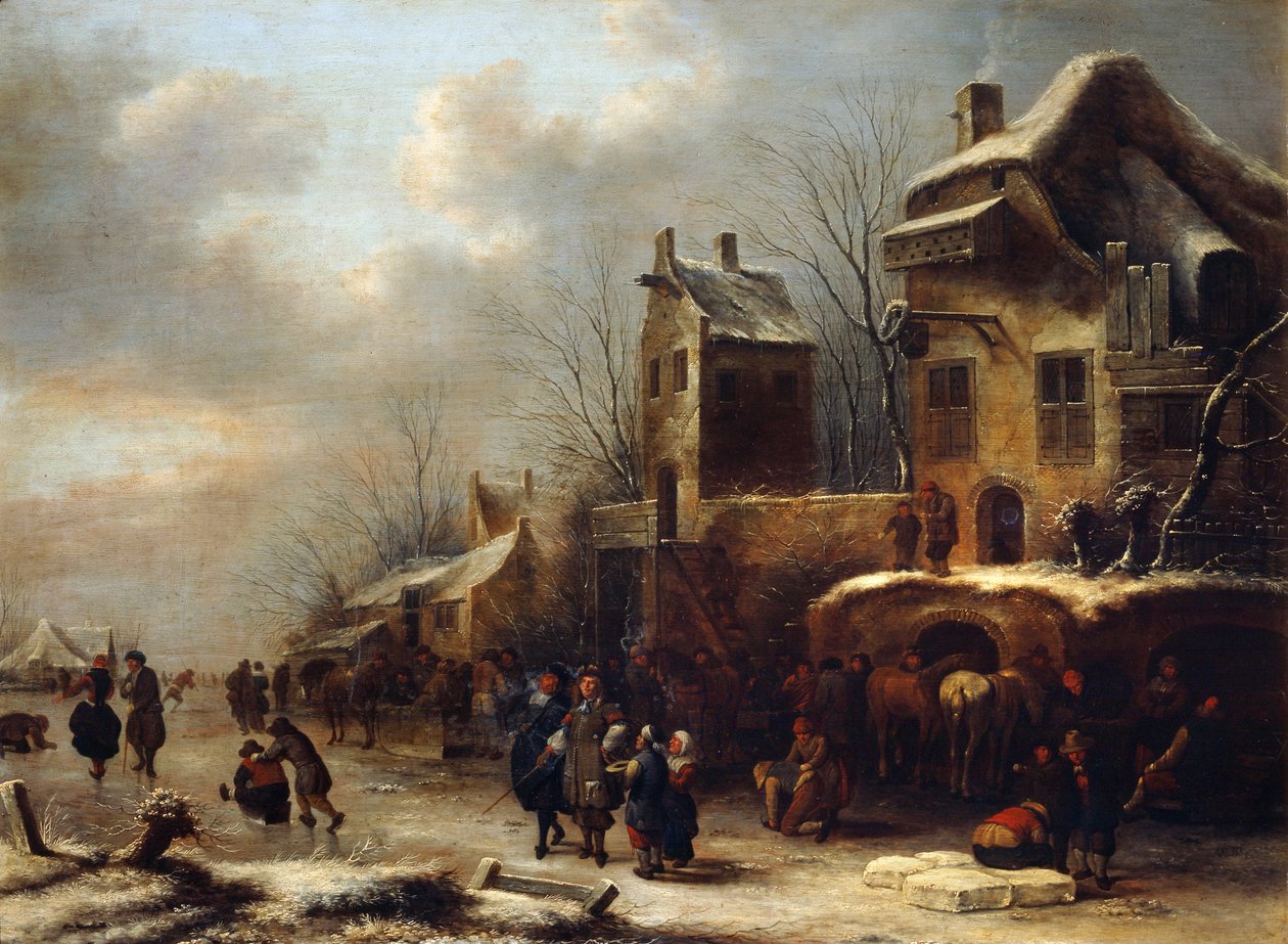 Pista de patinação no rio, 1665 de Klaes Molenaer
