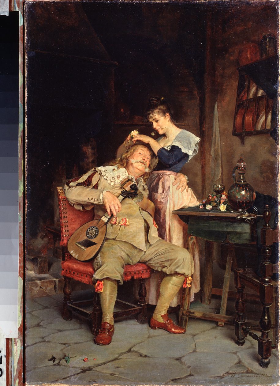Não há tolo como um velho tolo - Pintura de Klavdi Petrovich Stepanov (1854-1910), óleo sobre tela de Klavdi Petrovich Stepanov