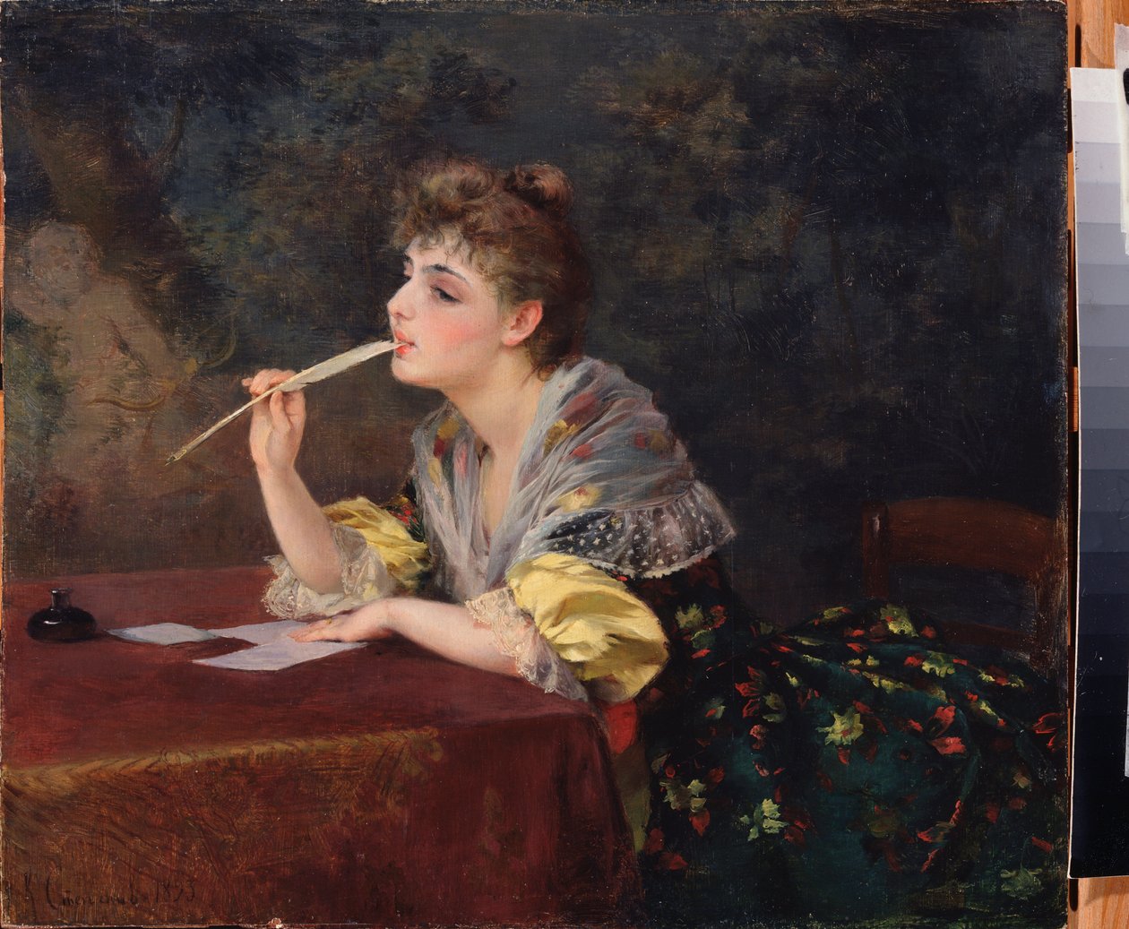 A Letter (A Letter) - Pintura de Klavdi Petrovich Stepanov (1854-1910), óleo sobre tela de Klavdi Petrovich Stepanov