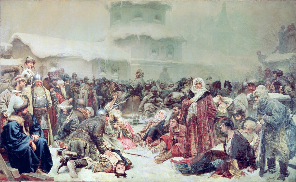 Destruição de Novgorod pelo czar Ivan III (1440-1505) 1889 de Klavdiy Vasilievich Lebedev