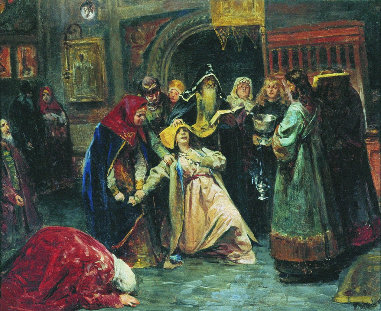 A tonsura forçada, 1896 de Klavdiy Vasilievich Lebedev