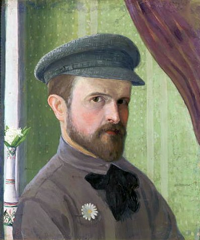 Auto-retrato, c.1909-10 (óleo sobre papelão) de Ivan Vassilyevich Klyun