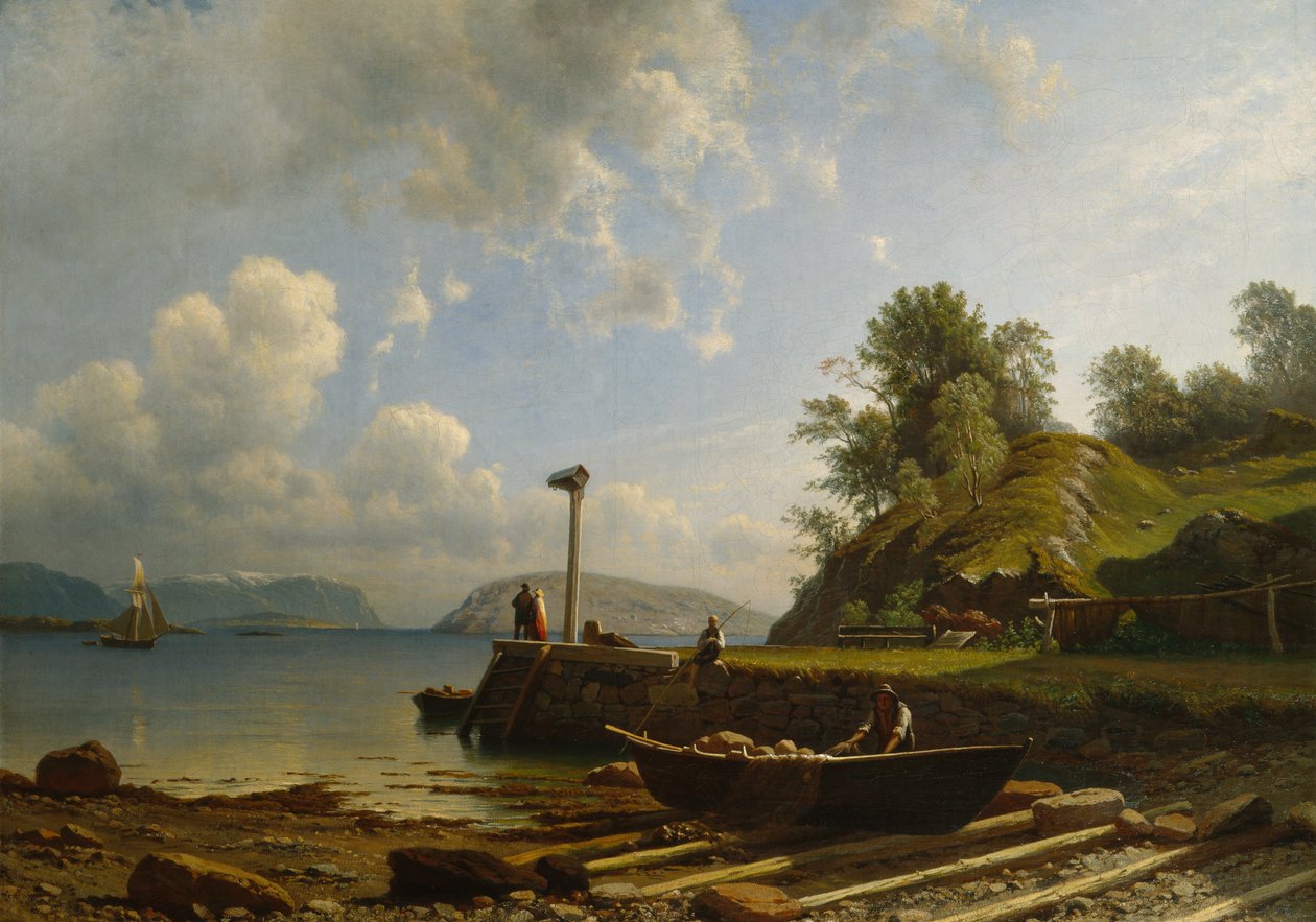 Paisagem costeira com casas de Knud Andreassen Baade