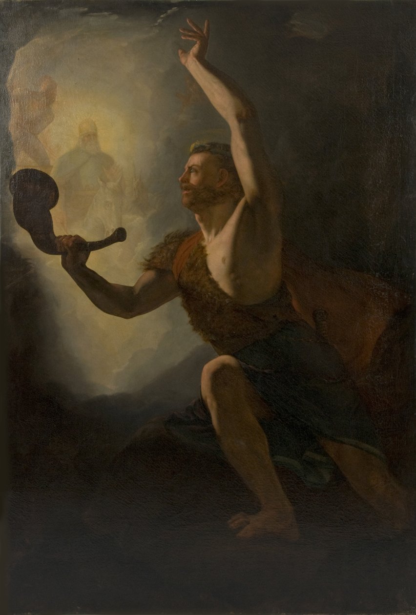 Heimdall convoca os deuses para a batalha, 1828. de Knud Baade