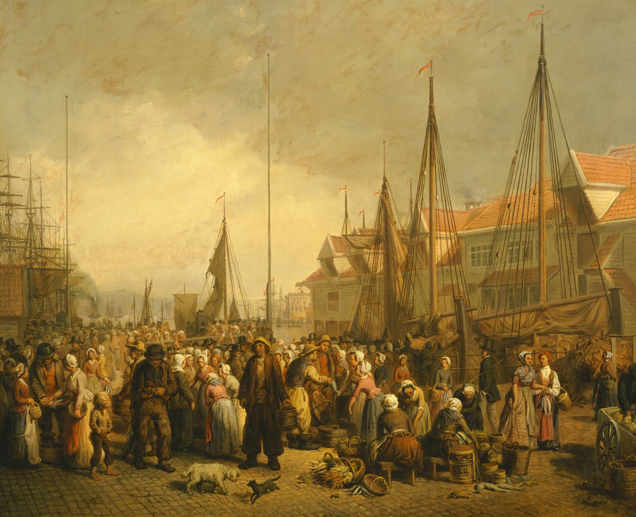 Mercado de peixe em Bergen por Knud Bergslien, Noruega Século XIX de Knud Bergslien