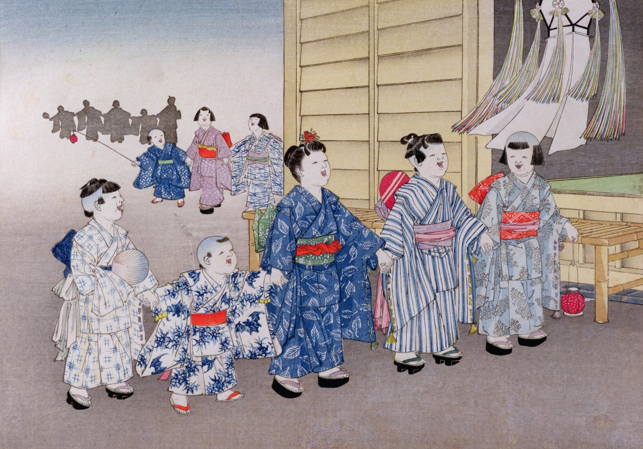 O-Bon Festival da série "Jogos Infantis", 1888 (cor xilogravura) de Kobayashi Eitaku