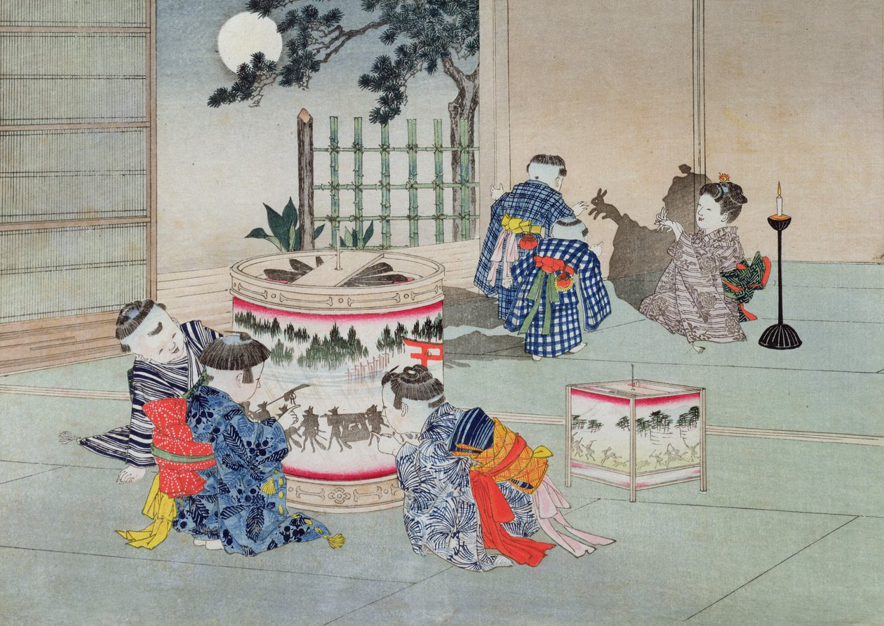Jogos da Sombra, da série &39;Jogos Infantis&39;, 1888 (xilogravura a cores) de Kobayashi Eitaku