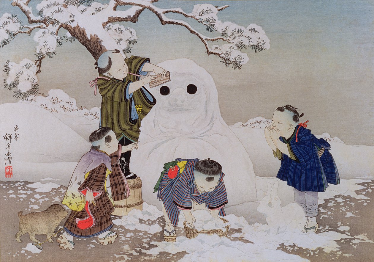 Boneco de neve da série &39;Children&39;s Games&39;, 1888 (cor xilogravura) de Kobayashi Eitaku