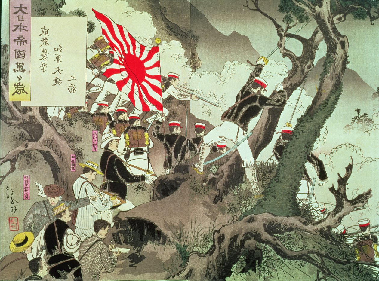 Cena da Guerra Sino-Japonesa na Coréia (gravação em bloco de madeira) de Kobayashi Kiyochika