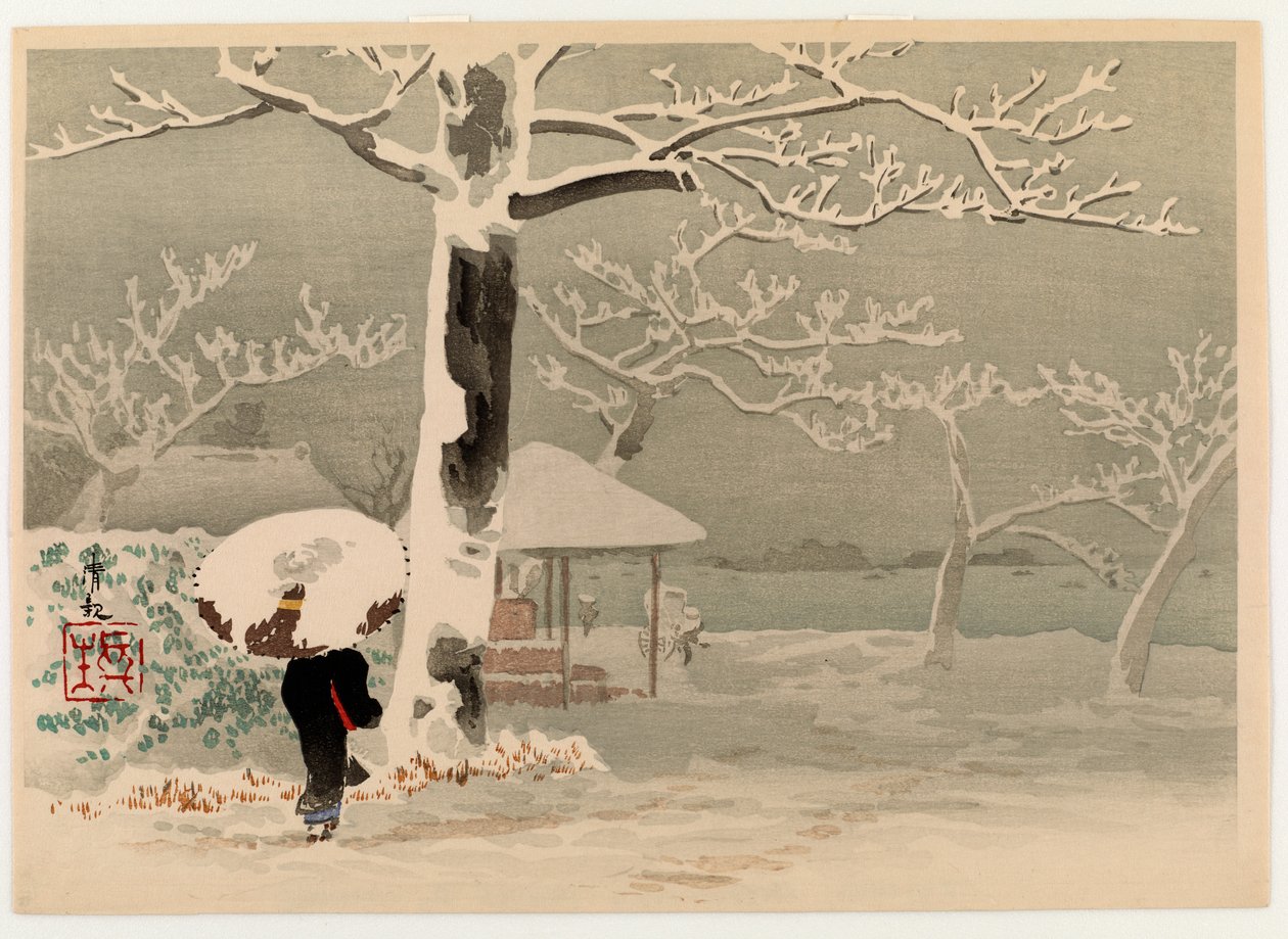 Neve no rio Sumida, c.1930s (impressão de woodblock de cor) de Kobayashi Kiyochika