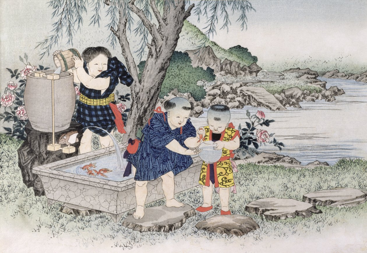 Peixinho dourado da série &39;Children&39;s Games&39;, 1888 (cor xilogravura) de Kobayashi Eitaku