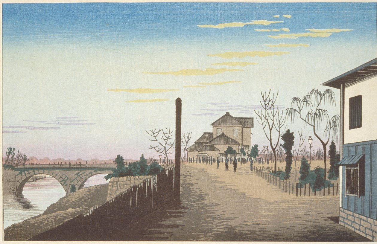 O Sol Nascente visto da Ponte Yorozubashi de Kobayashi Kiyochika