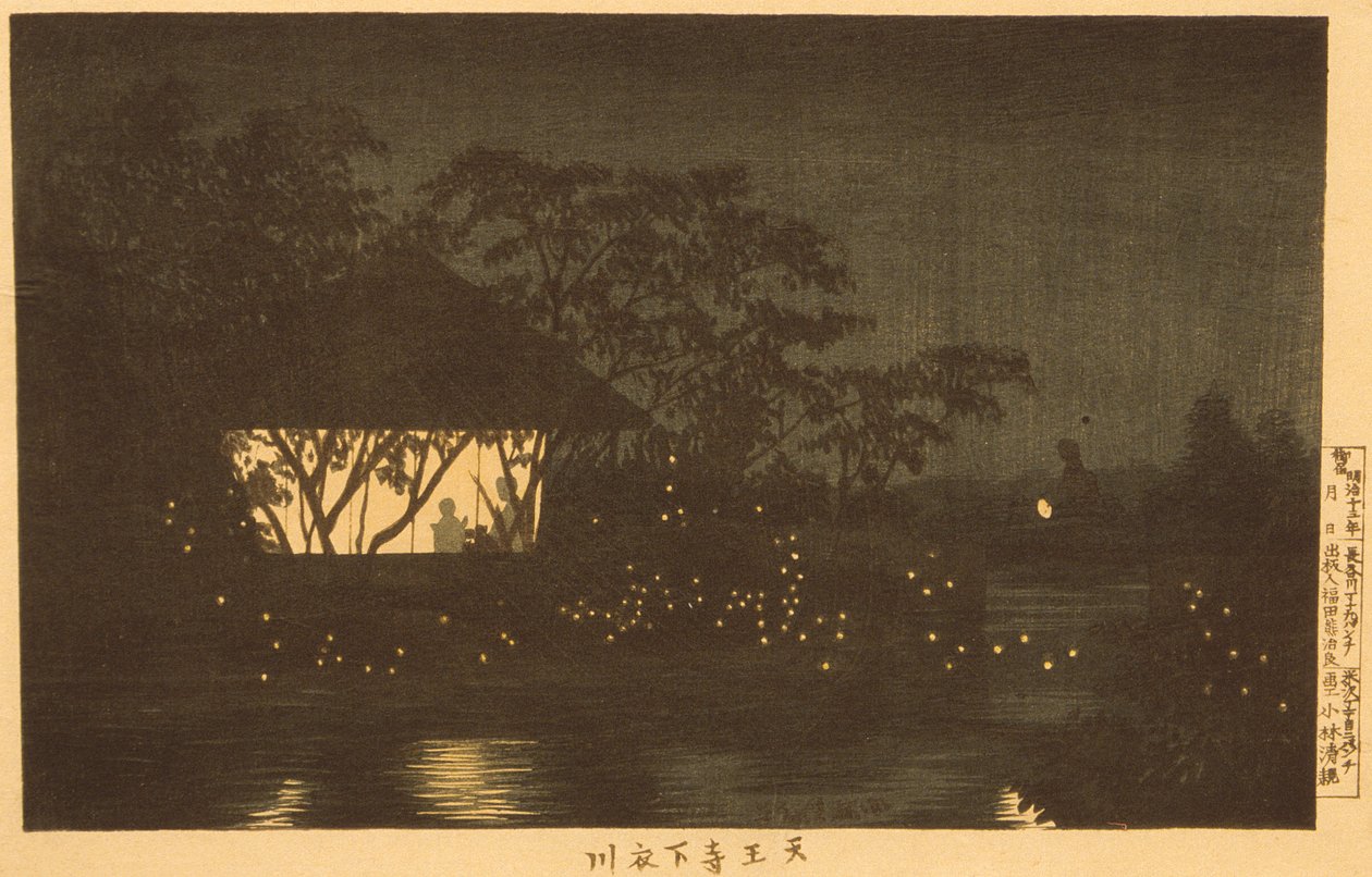 O rio Koromo abaixo do templo Tennōji de Kobayashi Kiyochika