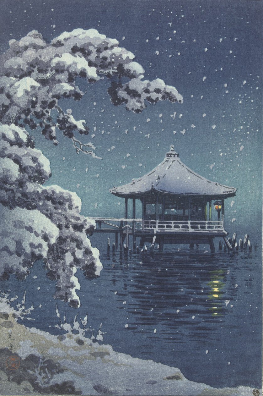 Pavilhão Flutuante na Katada, na neve de Koitsu Tsuchiya