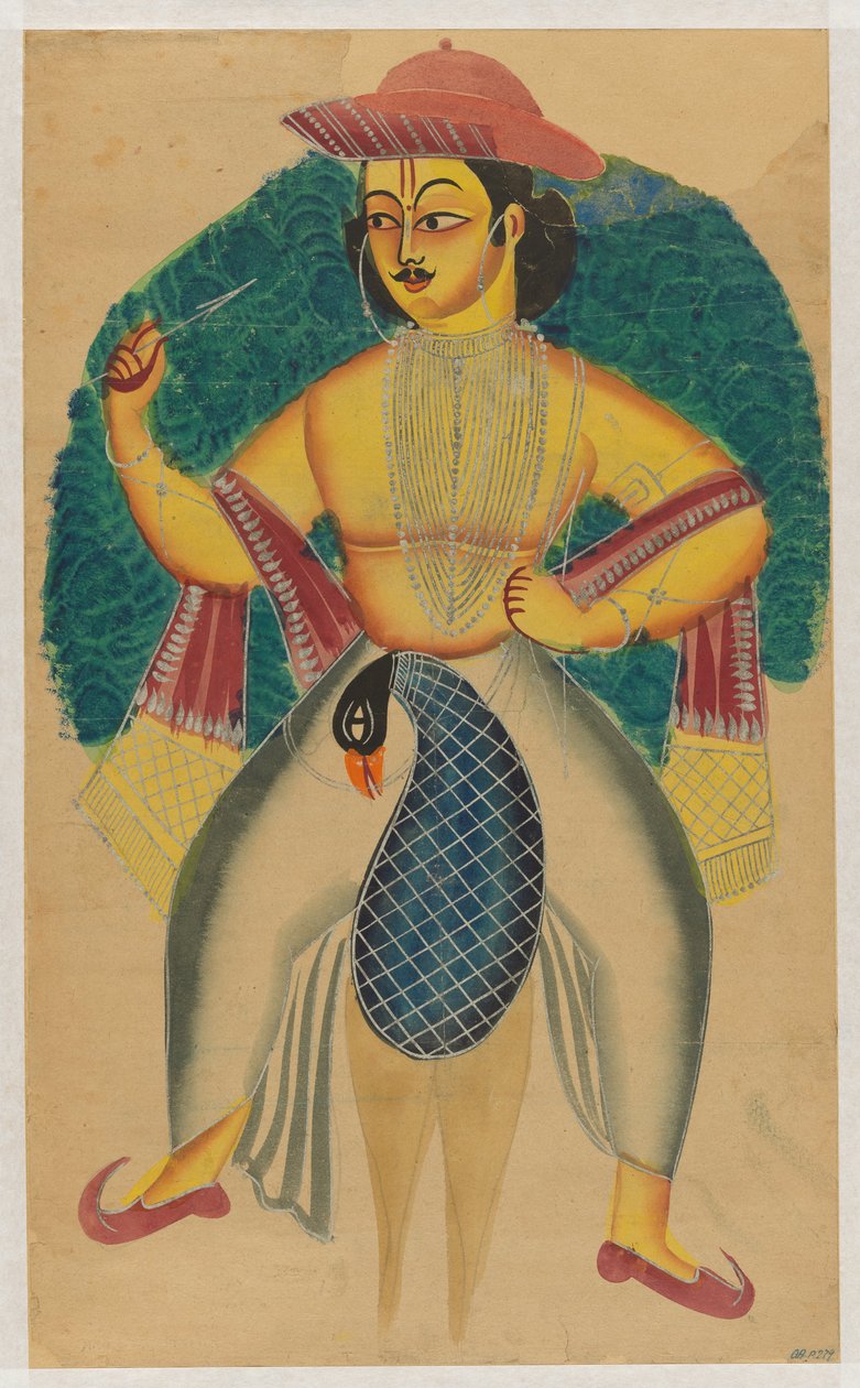 Skanda no seu pavão de Kolkata (Calcutta) Kalighat
