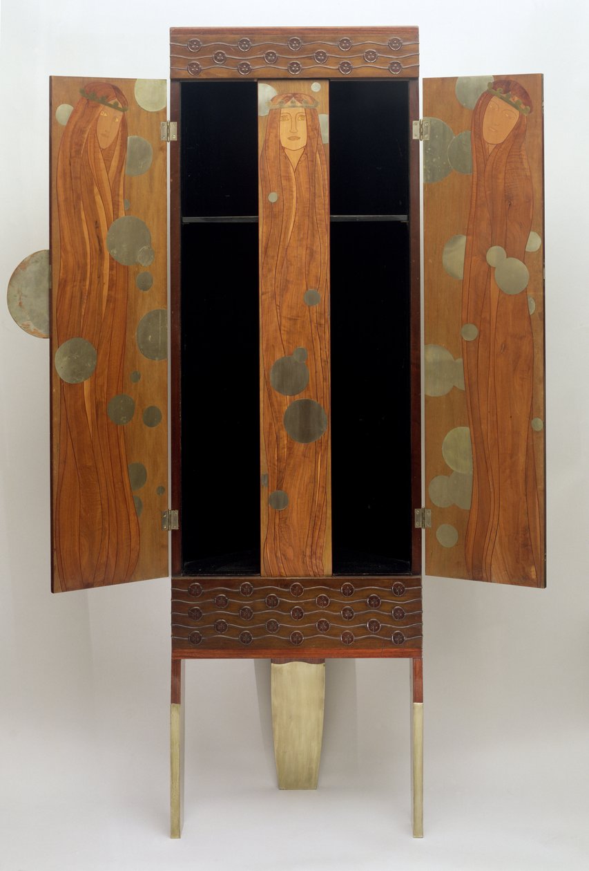 O Gabinete das Princesas Encantadas, c.1900 (várias madeiras, vidro aplicado, cobre niquelado) (ver 84710) de Koloman Moser