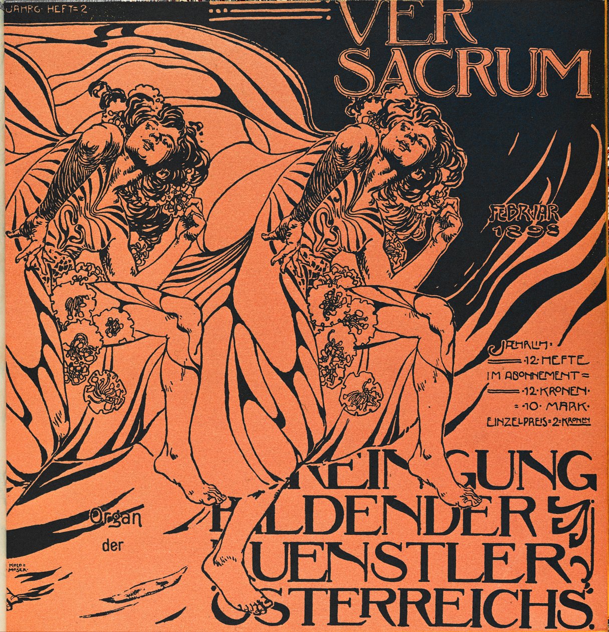 Capa da edição de fevereiro de 1898 de Ver Sacrum, a revista do movimento Art Nouveau Sezession ... de Koloman Moser