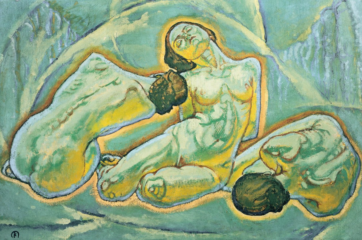 Drei kauernde Frauen - Três mulheres agachadas ... (pintura sobre tela) de Koloman Moser