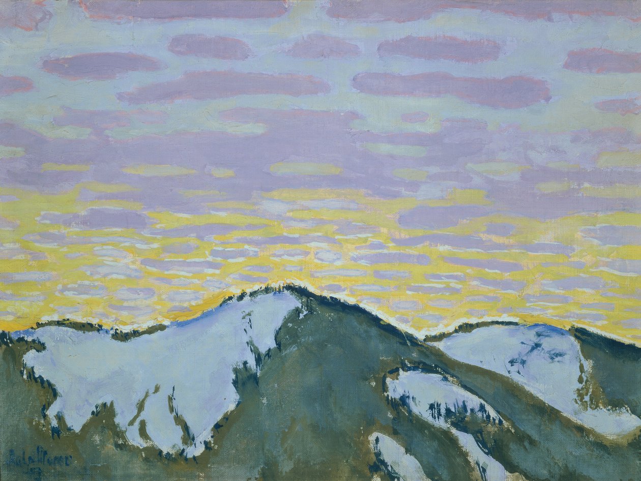 Picos de montanhas nevadas ao entardecer de Koloman Moser