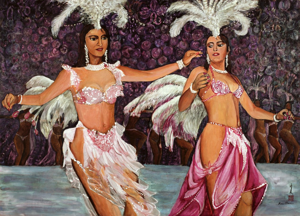 Dançarinas do Ventre, 1987 (guache sobre seda) de Komi Chen