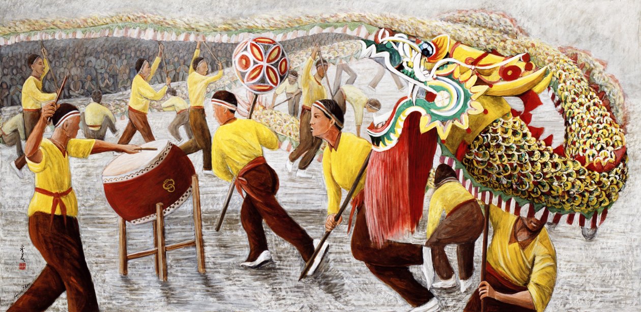 Festival do Dragão, 1996 (guache sobre papel de arroz) de Komi Chen