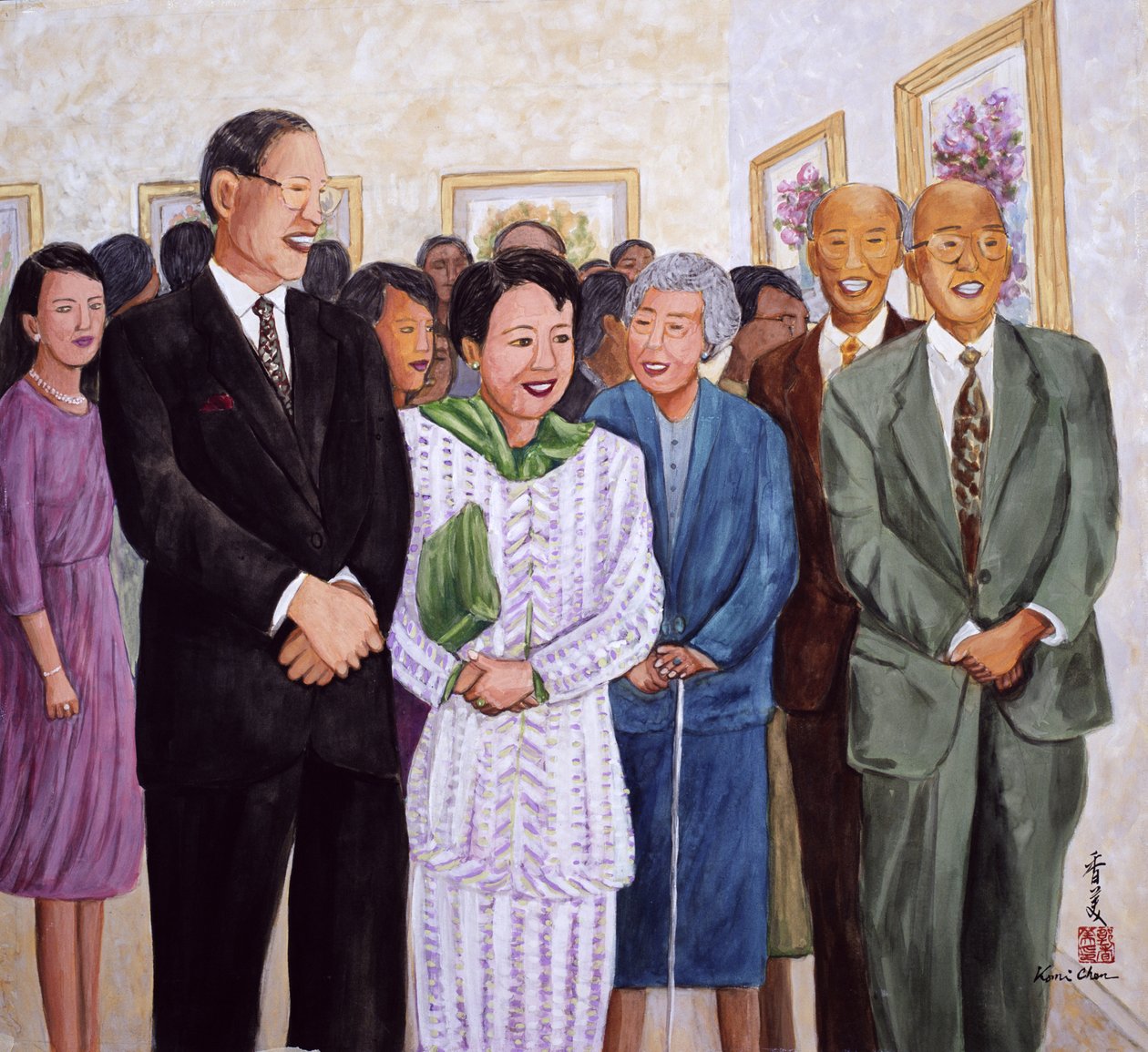 Exposição (Ex-Presidente e Senhora Lee) 1995 (guache sobre seda) de Komi Chen