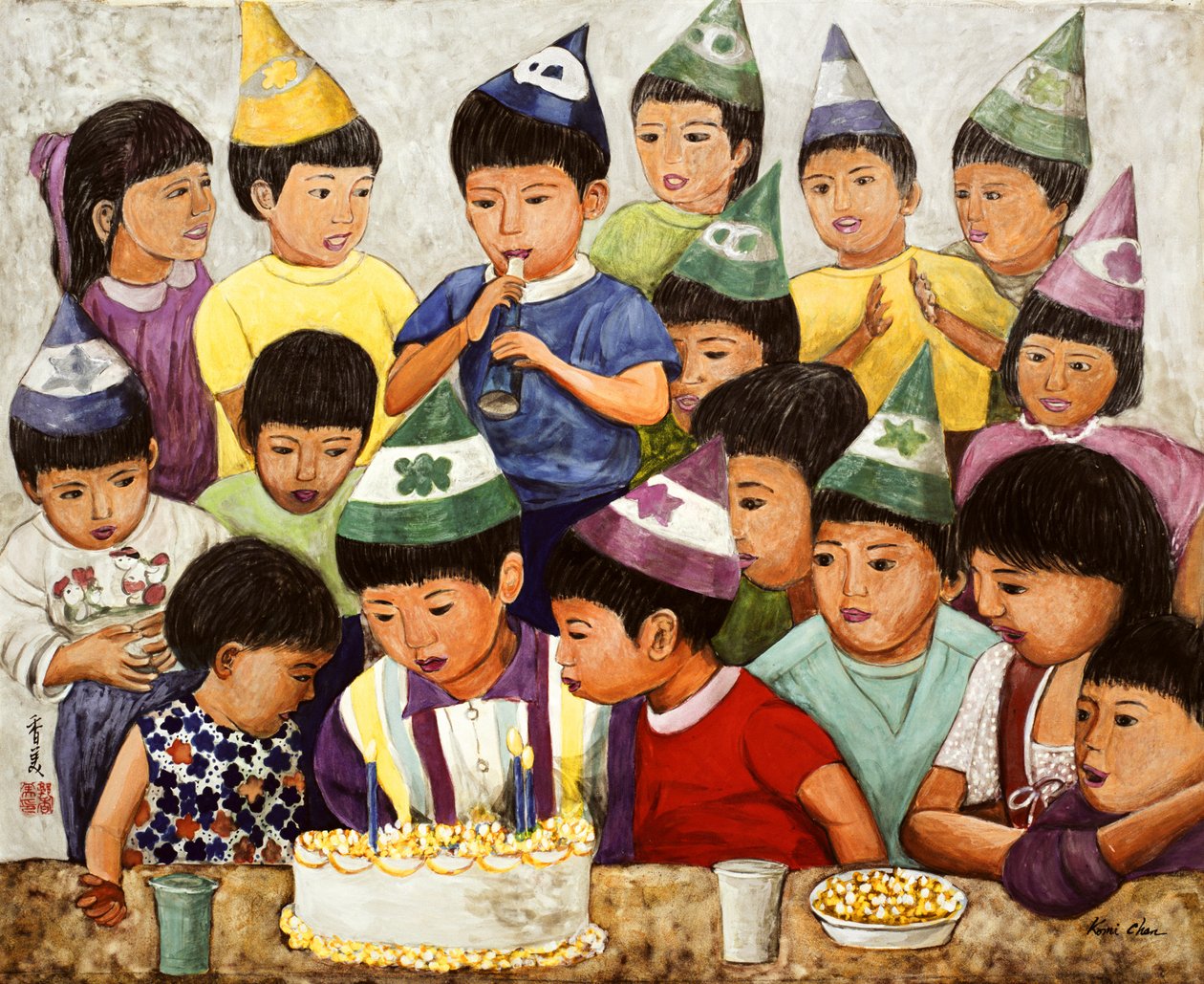 Feliz Aniversário, 1994 (guache em seda) de Komi Chen