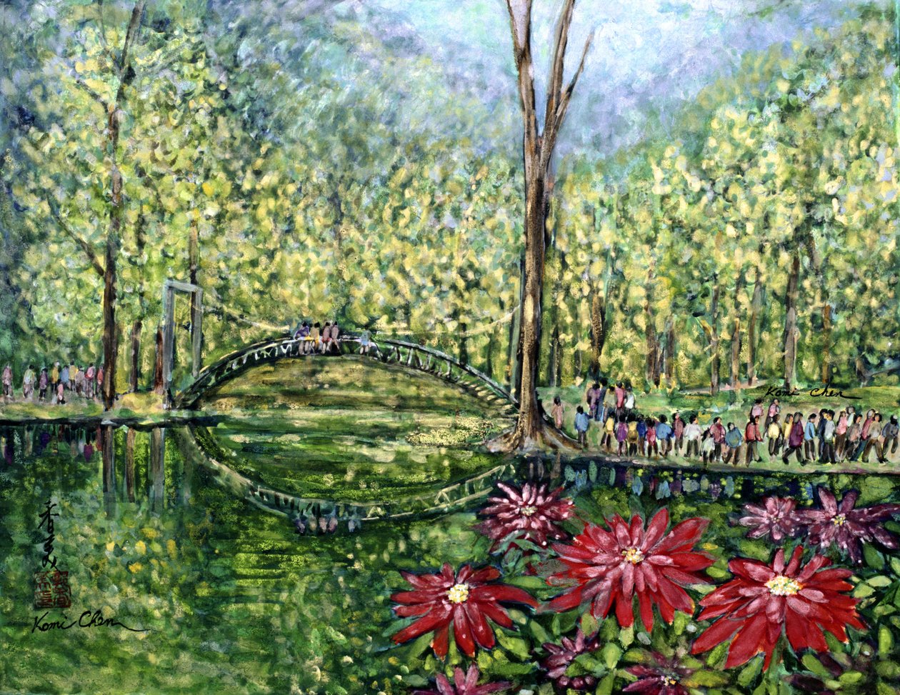 Mirror Bridge, 1993 (guache sobre seda) de Komi Chen