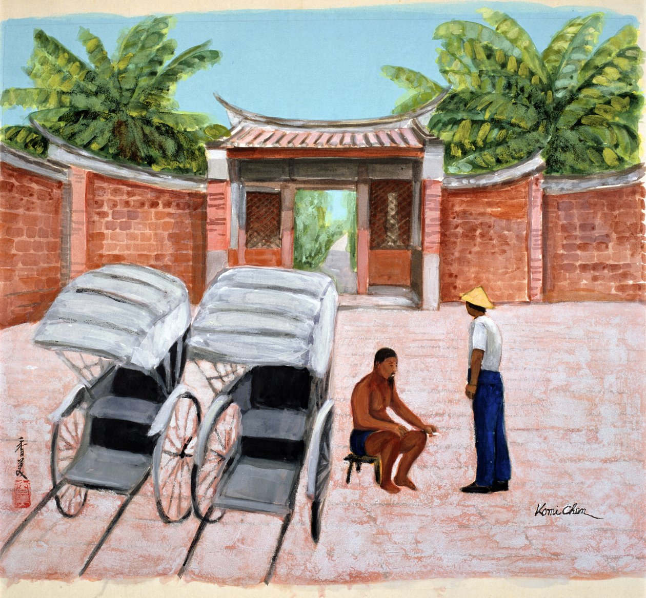 Tomando um descanso, 1990 (guache em seda) de Komi Chen