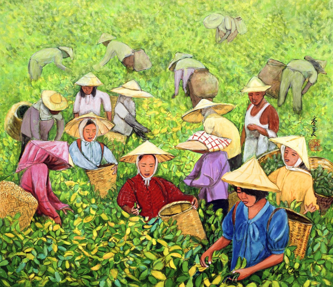 Tea Picking Girl, 1994 (guache em seda) de Komi Chen