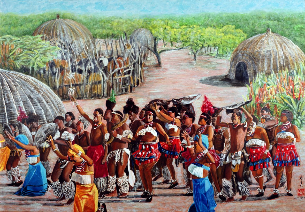 Zulu Celebration, 1989 (guache sobre papel de arroz) de Komi Chen