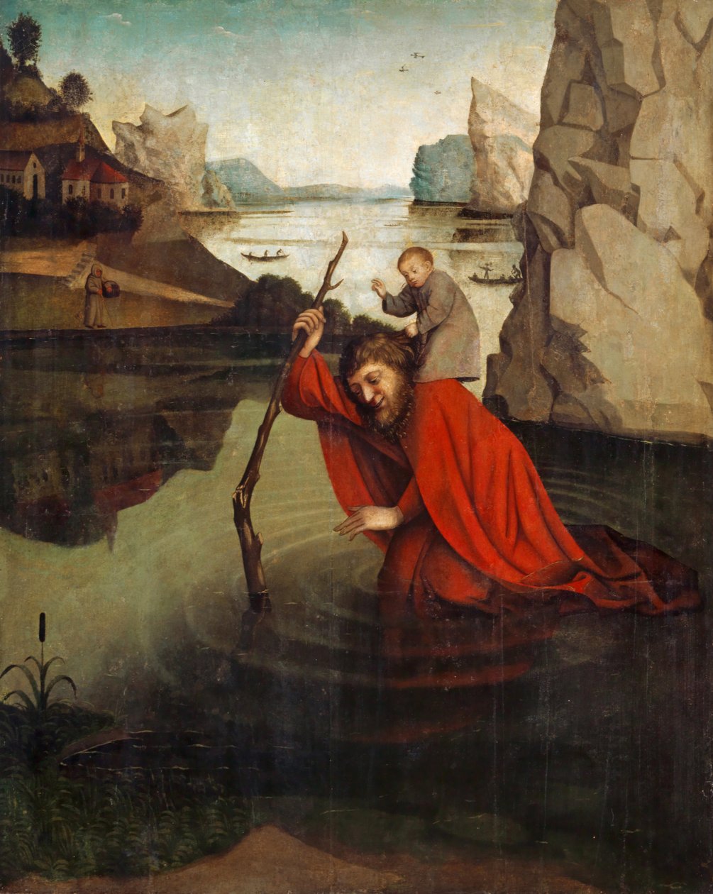 São Cristóvão Levando o Menino Jesus (tempera no painel) de Konrad Witz