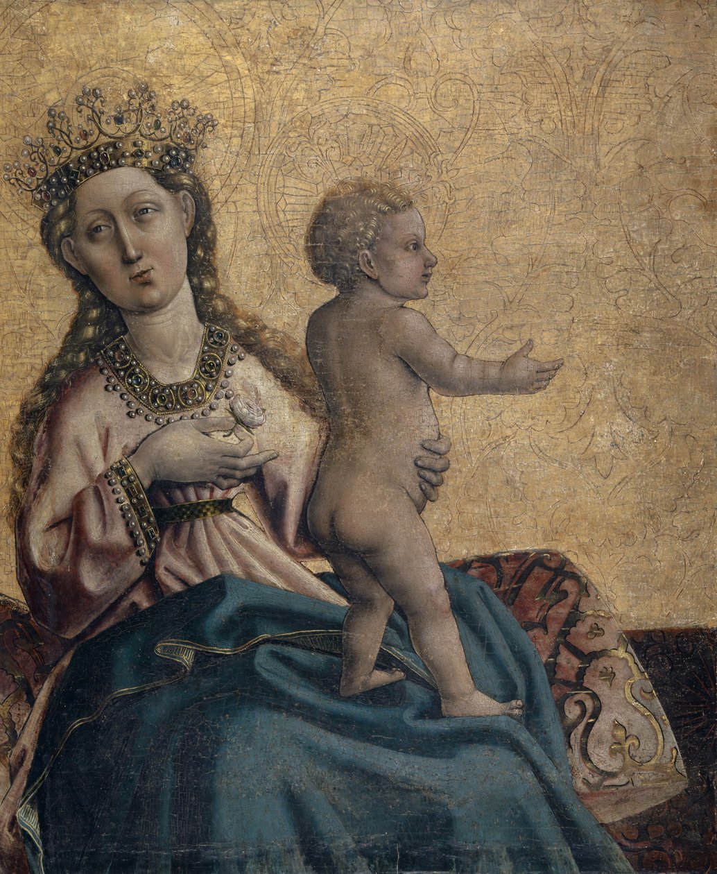 Virgem e Criança, Fragmento do altar de Olsberg, a chamada Madona de Olsberg, c.1437-40 (técnica mista sobre madeira) de Konrad Witz