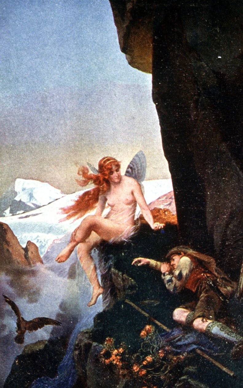 Fada nos Alpes suíços, c. 1910 (ilustração) de Konrad Dielitz