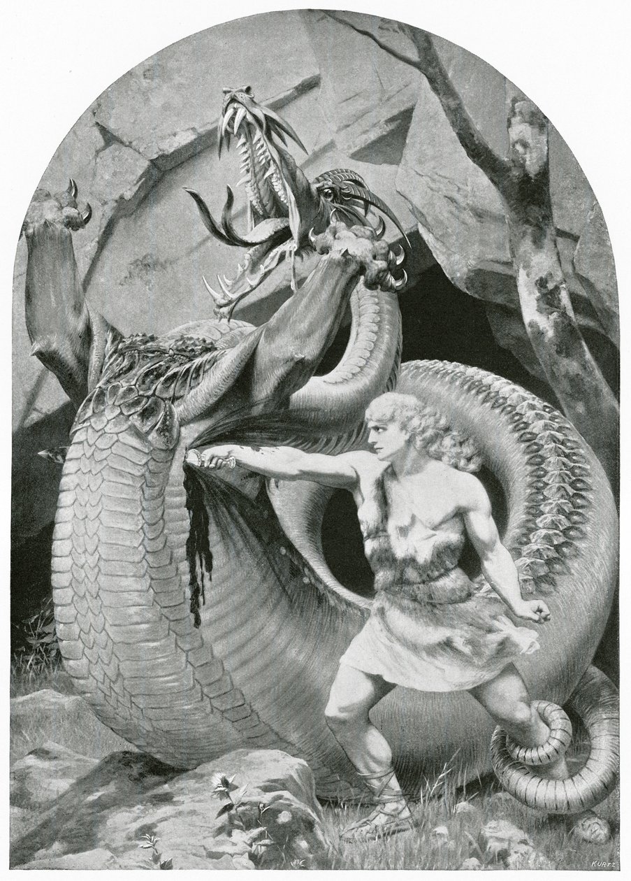 Siegfried a matar o dragão (litografia) de Konrad Dielitz